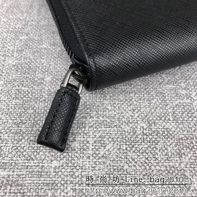 PRADA普拉達 專櫃最新爆款 十字紋牛皮 男士大號單拉鏈錢包 2ML188 DD1858